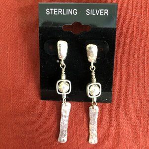925 SS Art Deco Hammered Dangle Earrings